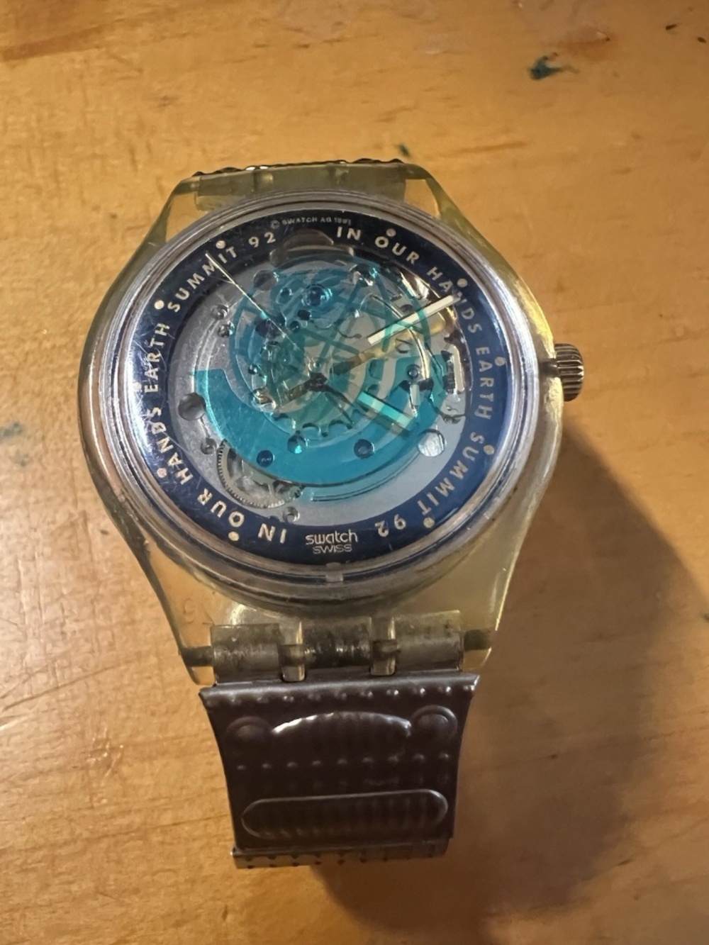 Vintage SWATCH 1992 UN Earth Summit Commemorative Wrist Watch-Metal Band-RARE